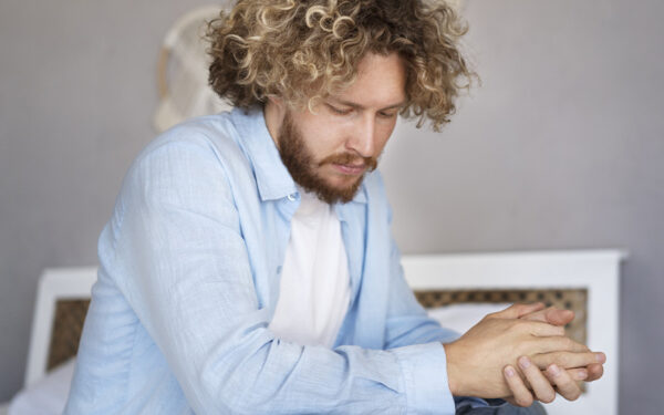 Man with a heavy and worried look. This represents the ways anxiety affects the body and mind and how our therapists in Baltimore can help you overcome it.